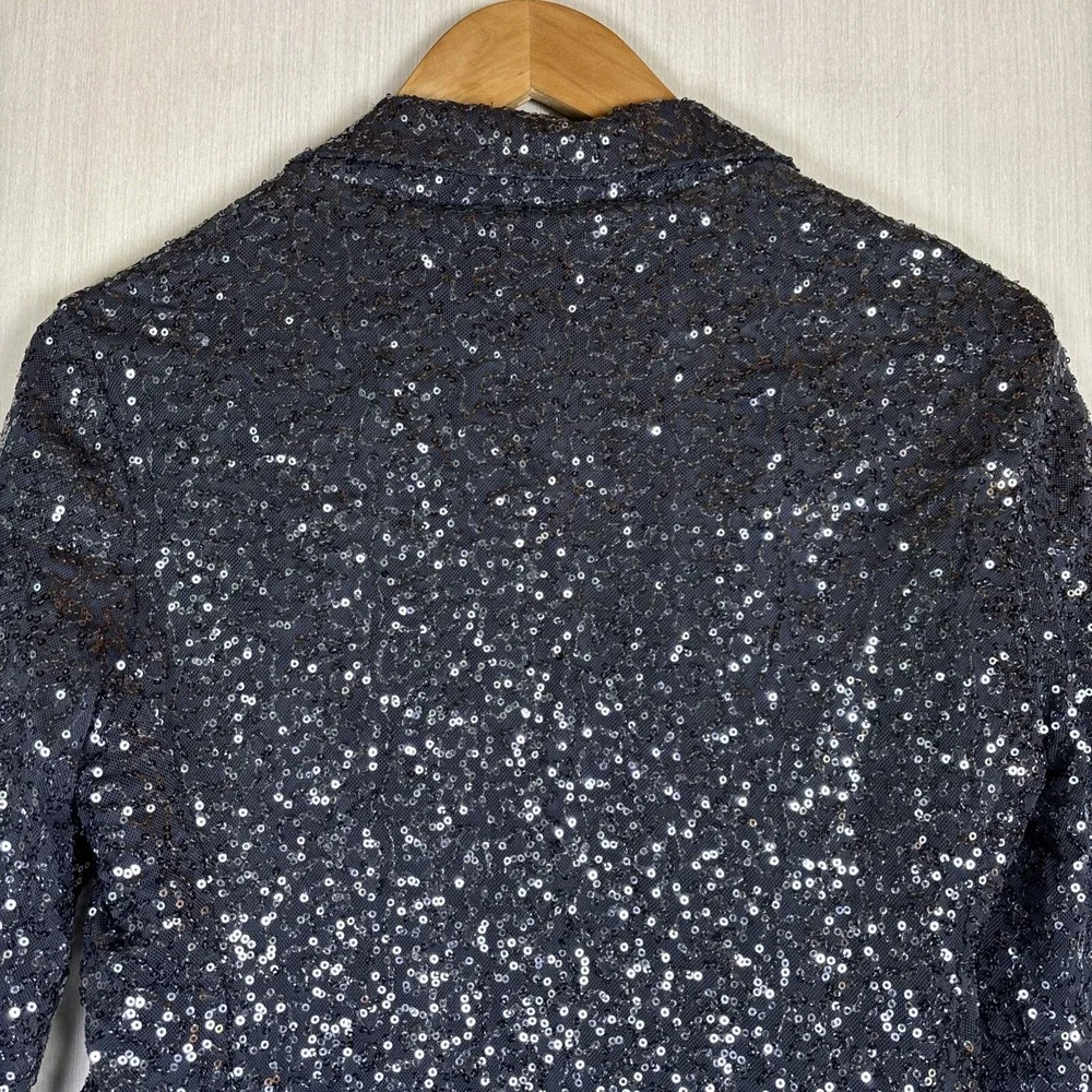 Bobeau Sequin Jacket Womens Sz S Grey Open Front‎ Lapel Party Coat Blazer